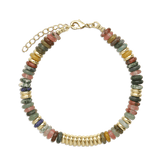 Pulsera de piedra, Bañado en oro, Ágata artificial, Jaspe artificial