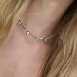Collar gargantilla, Plata 925 bañada en rodio, Zirconia cúbica artificial, Vidrio de plomo