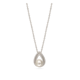 Collar colgante, Plata 925 bañada en rodio, Zirconia cúbica artificial, Esmalte, Perla Swarovski artificial