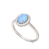 Anillo Delicado, Plata 925 bañada en rodio, Zirconia cúbica artificial, Ópalo artificial