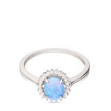 Anillo Delicado, Plata 925 bañada en rodio, Zirconia cúbica artificial, Ópalo artificial