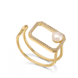 Anillo de Declaración, Bañado en oro, Zirconia cúbica artificial, Perla cultivada