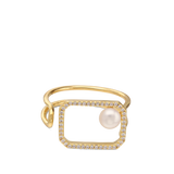 Anillo de Declaración, Bañado en oro, Zirconia cúbica artificial, Perla cultivada