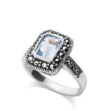 Anillo Delicado, Plata 925 bañada en rodio, Zirconia cúbica artificial, Marcasita artificial