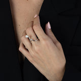 Anillo Delicado, Plata 925 bañada en rodio, Zirconia cúbica artificial, Perla cultivada