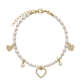 Pulseras delicadas, Bañado en oro, Zirconia cúbica artificial, Perla cultivada