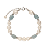 Pulsera de perlas, Plata 925 bañada en rodio, Perla cultivada, Cuarzo artificial