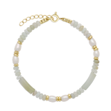 Pulseras delicadas, Bañado en oro, Perla cultivada, Amazonita artificial