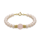 Pulsera de perlas, Bañado en oro, Cuarzo rosa artificial, Perla cultivada