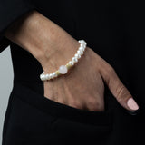 Pulsera de perlas, Bañado en oro, Cuarzo rosa artificial, Perla cultivada