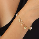 Pulseras Festivas, Bañado en oro, Zirconia cúbica artificial, Perla cultivada