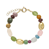 Pulsera de piedra, Bañado en oro, Amatista artificial, Cuarzo rosa artificial, Perla cultivada, Jadeíta artificial, Cuarzo artificial