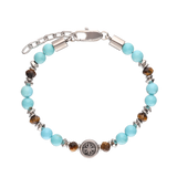 Pulsera de hombre, Acero inoxidable, Turquesa artificial, Ojo de tigre artificial