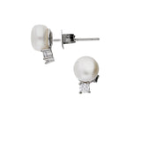 Tuerca, Plata 925 bañada en rodio, Zirconia cúbica artificial, Perla cultivada