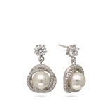 Gotas, Plata 925 bañada en rodio, Zirconia cúbica artificial, Perla cultivada