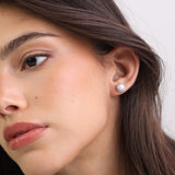 Tuerca, Plata 925 bañada en rodio, Zirconia cúbica artificial, Perla cultivada