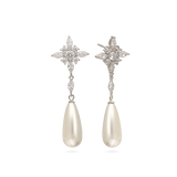Gotas, Plata 925 bañada en rodio, Zirconia cúbica artificial, Perla sintética