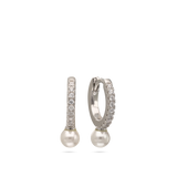 Aros, Plata 925 bañada en rodio, Zirconia cúbica artificial, Perla Swarovski artificial