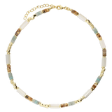 Collar gargantilla, Bañado en oro, Madreperla artificial, Jaspe artificial, Howlita artificial