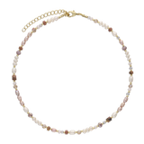 Collar gargantilla, Bañado en oro, Perla cultivada, Vidrio de plomo, Rodolita artificial