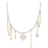 Collar colgante, Bañado en oro, Zirconia cúbica artificial, Madreperla artificial, Esmalte