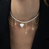 Collar colgante, Bañado en oro, Zirconia cúbica artificial, Madreperla artificial, Esmalte