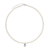 Collar gargantilla, Plata 925 bañada en rodio, Zirconia cúbica artificial, Perla cultivada, Esmalte