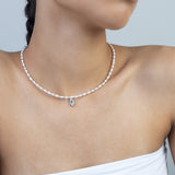 Collar gargantilla, Plata 925 bañada en rodio, Zirconia cúbica artificial, Perla cultivada, Esmalte