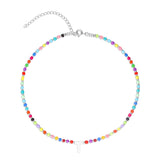 Collar gargantilla, Plata 925 bañada en rodio, Madreperla artificial, Vidrio de plomo