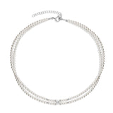 collar de piedra, Plata 925 bañada en rodio, Zirconia cúbica artificial, Madreperla artificial