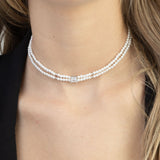 collar de piedra, Plata 925 bañada en rodio, Zirconia cúbica artificial, Madreperla artificial
