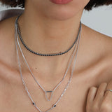 Cadena de elementos, Plata 925 bañada en rodio, Zirconia cúbica artificial