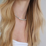 Collar gargantilla, collar de piedra, Bañado en oro, Perla cultivada, Amazonita artificial
