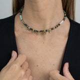 collar de piedra, Bañado en oro, Ágata artificial, Vidrio de plomo, Amazonita artificial