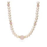 collar de perlas, Bañado en oro, Cuarzo rosa artificial, Perla cultivada
