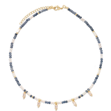 Collar gargantilla, Bañado en oro, Zirconia cúbica artificial, Madreperla artificial, Vidrio de plomo, Jadeíta artificial