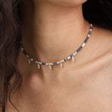 Collar gargantilla, Bañado en oro, Zirconia cúbica artificial, Madreperla artificial, Vidrio de plomo, Jadeíta artificial