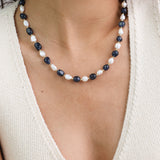 collar de piedra, Bañado en oro, Ágata artificial, Perla cultivada