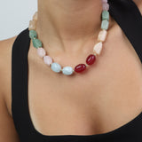 collar de piedra, Bañado en oro, Cuarzo rosa artificial, Ágata artificial, Coral artificial, Jadeíta artificial, Amazonita artificial, Cuarzo artifici