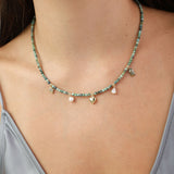 collar de piedra, Bañado en oro, Zirconia cúbica artificial, Perla cultivada, Turquesa artificial