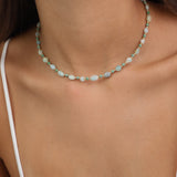 Collar gargantilla, Bañado en oro, Zirconia cúbica artificial, Amazonita artificial