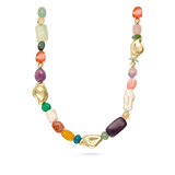 collar de piedra, Bañado en oro, Amatista artificial, Cuarzo rosa artificial, Perla cultivada, Jadeíta artificial, Cuarzo artificial