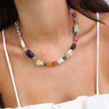 collar de piedra, Bañado en oro, Amatista artificial, Cuarzo rosa artificial, Perla cultivada, Jadeíta artificial, Cuarzo artificial