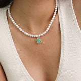 collar de piedra, Bañado en oro, Perla cultivada, Vidrio de plomo