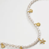collar de perlas, Bañado en oro, Zirconia cúbica artificial, Perla cultivada