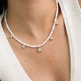 collar de perlas, Bañado en oro, Zirconia cúbica artificial, Perla cultivada