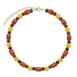 collar de piedra, Bañado en oro, Cornalina artificial, Jadeíta artificial, Cuarzo artificial