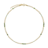 collar de piedra, Bañado en oro, Perla cultivada, Vidrio de plomo, Amazonita artificial