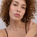 collar de piedra, Bañado en oro, Perla cultivada, Vidrio de plomo, Amazonita artificial