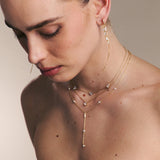 Cadena de corbata, Bañado en oro, Zirconia cúbica artificial, Madreperla artificial